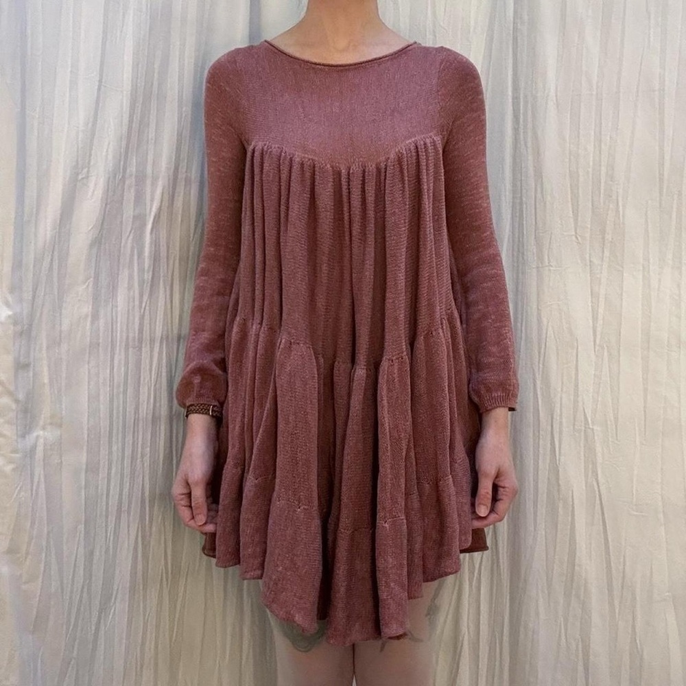 Dusty Rose Long Sleeve Mini Dress by Free People‎ Midnight Ruffle Sweater